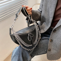 Leather Waist Bag Chain Crossbody Chest Phone Pack