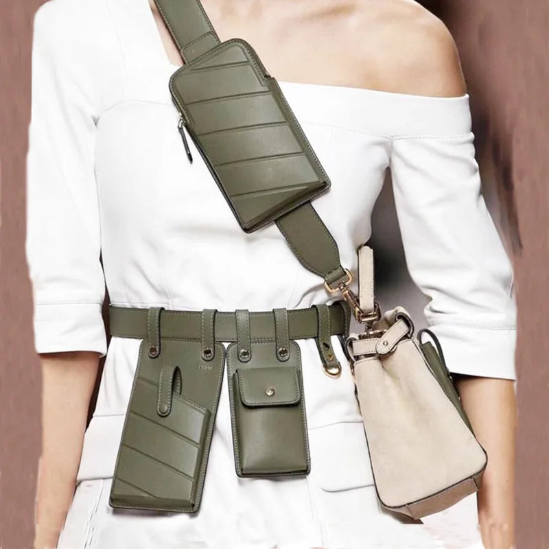 Women Leather Waist Bag Crossbody Chest Bags Fanny Pack Small Phone Pack