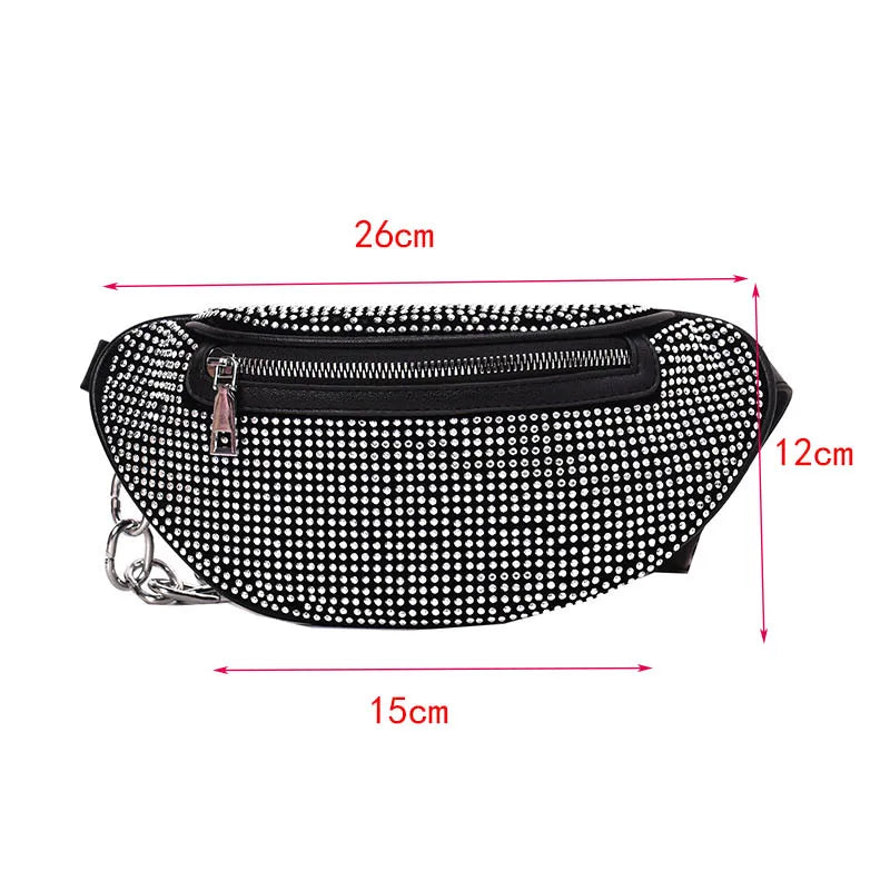 Women Flash Diamond Waist Bag Chain Fanny Pack Hip Bum Purse