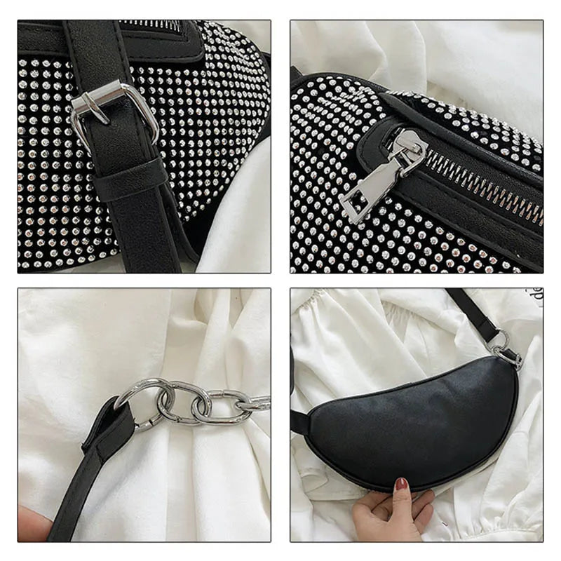Women Flash Diamond Waist Bag Chain Fanny Pack Hip Bum Purse