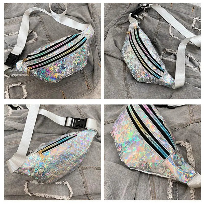 Women Waist Bag Holographic Fanny Pack Female Belt Bag Sliver Chest Bum Pouch