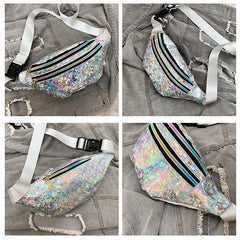 Women Waist Bag Holographic Fanny Pack Female Belt Bag Sliver Chest Bum Pouch