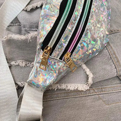 Women Waist Bag Holographic Fanny Pack Female Belt Bag Sliver Chest Bum Pouch