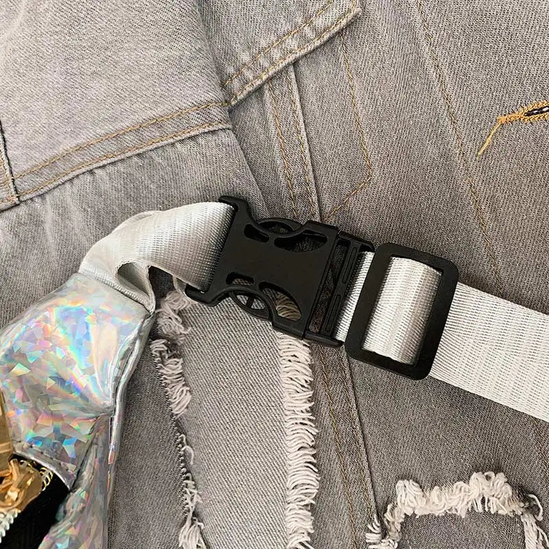 Women Waist Bag Holographic Fanny Pack Female Belt Bag Sliver Chest Bum Pouch