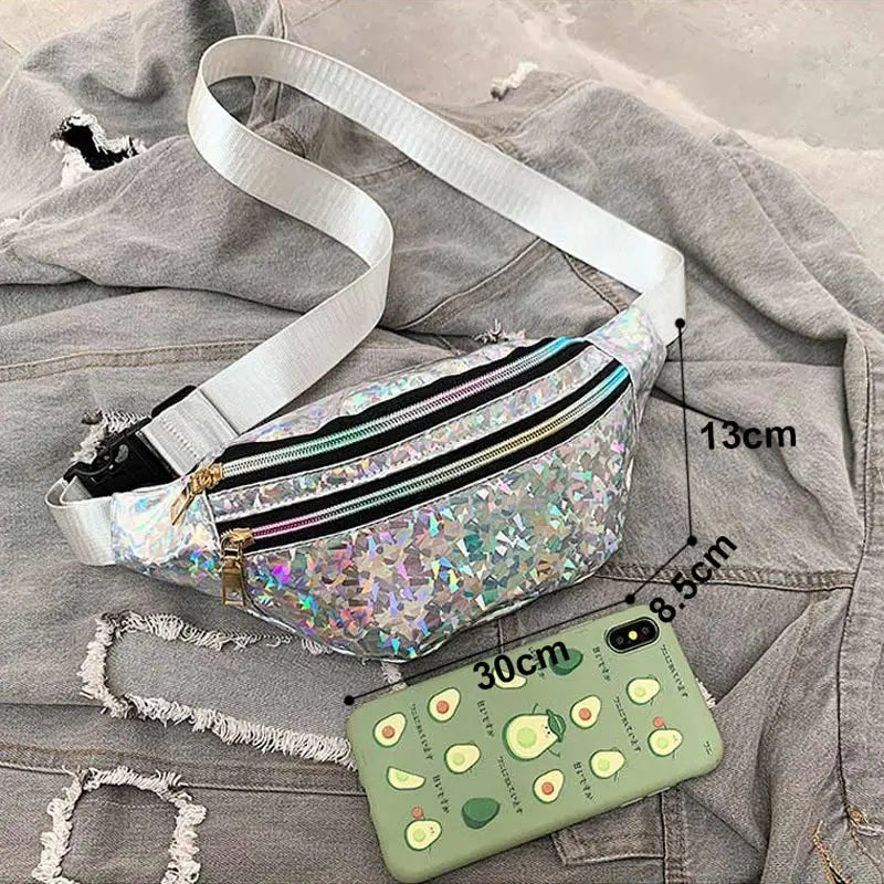 Women Waist Bag Holographic Fanny Pack Female Belt Bag Sliver Chest Bum Pouch