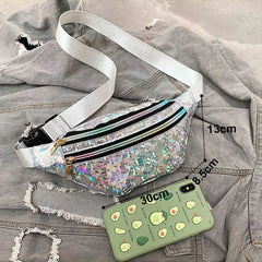 Women Waist Bag Holographic Fanny Pack Female Belt Bag Sliver Chest Bum Pouch