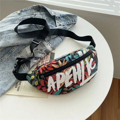 Women Canvas Waist Bag Fanny Pack Travel Chest One Shoulder Bag