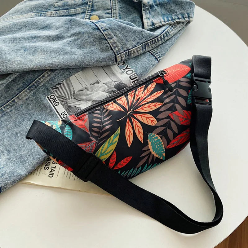Women Canvas Waist Bag Fanny Pack Travel Chest One Shoulder Bag