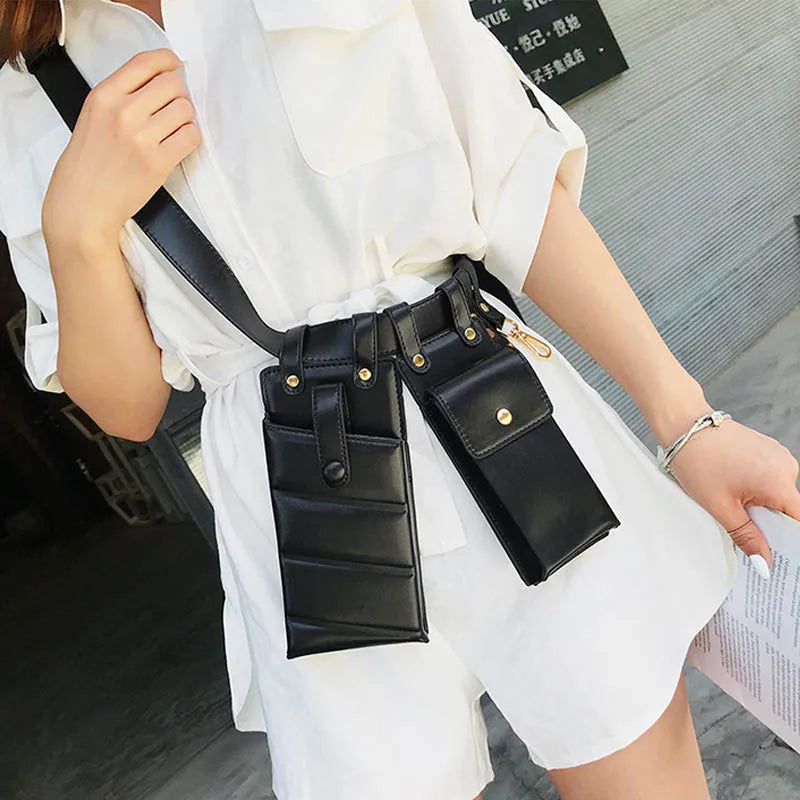 Women Waist Bag Leather Fanny Pack Punk Bum Belt Bag Women Phone Pouch