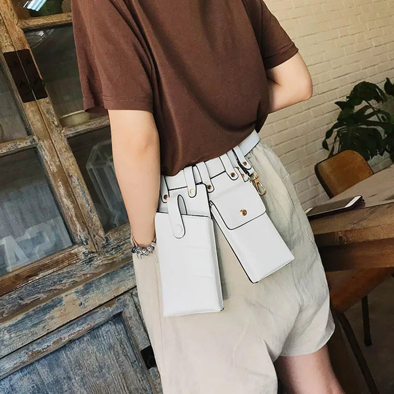 Women Waist Bag Leather Fanny Pack Punk Bum Belt Bag Women Phone Pouch