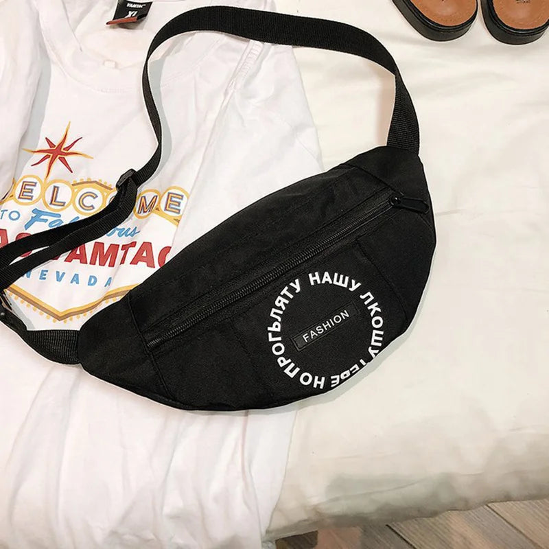 Women Waist Bag Letter Nylon Waterproof Belt Case Bag Harajuku