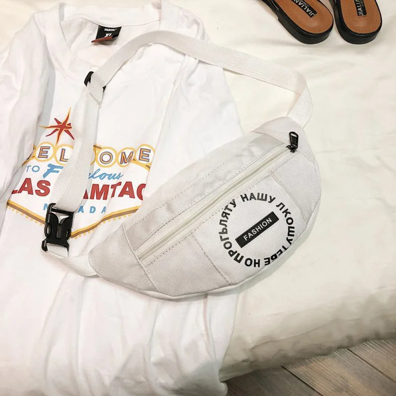 Women Waist Bag Letter Nylon Waterproof Belt Case Bag Harajuku
