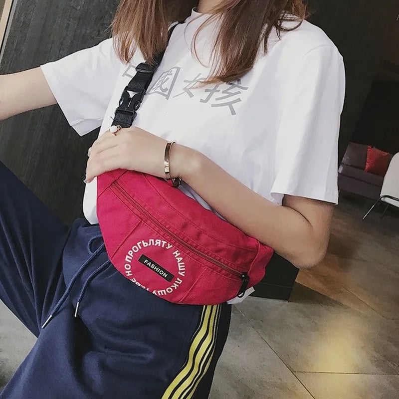 Women Waist Bag Letter Nylon Waterproof Belt Case Bag Harajuku