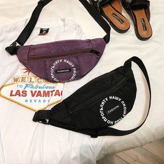 Women Waist Bag Letter Nylon Waterproof Belt Case Bag Harajuku