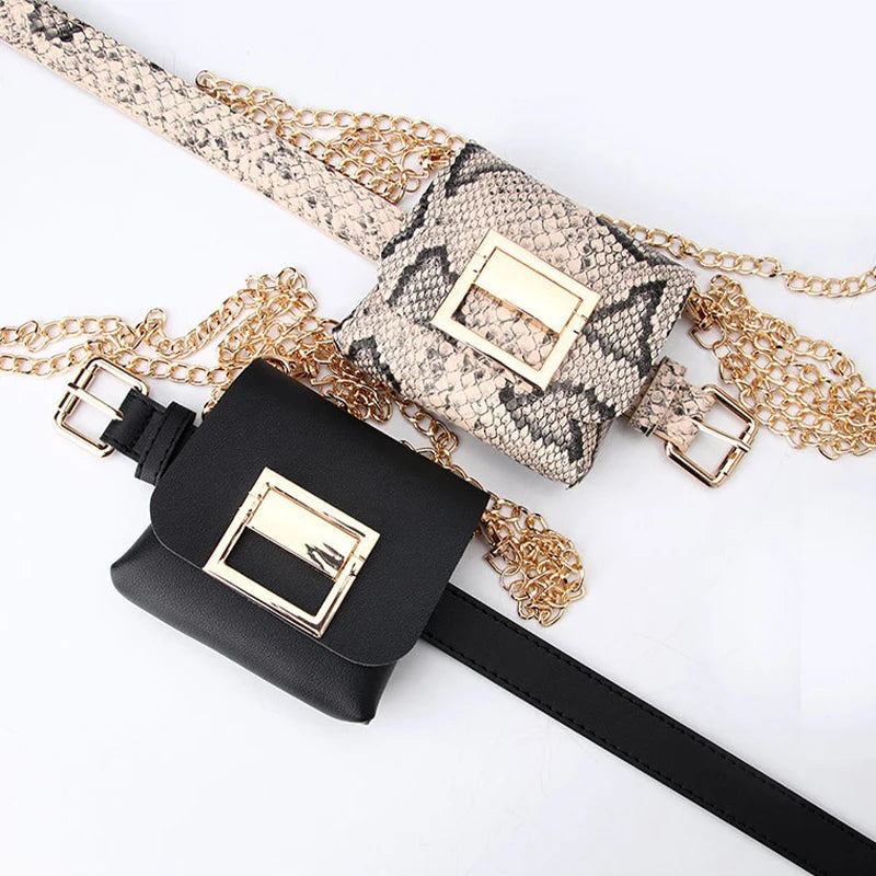 Leopard Chain Waist Bag Punk Style Messenger Bag