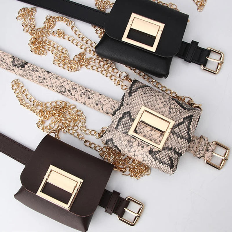 Leopard Chain Waist Bag Punk Style Messenger Bag
