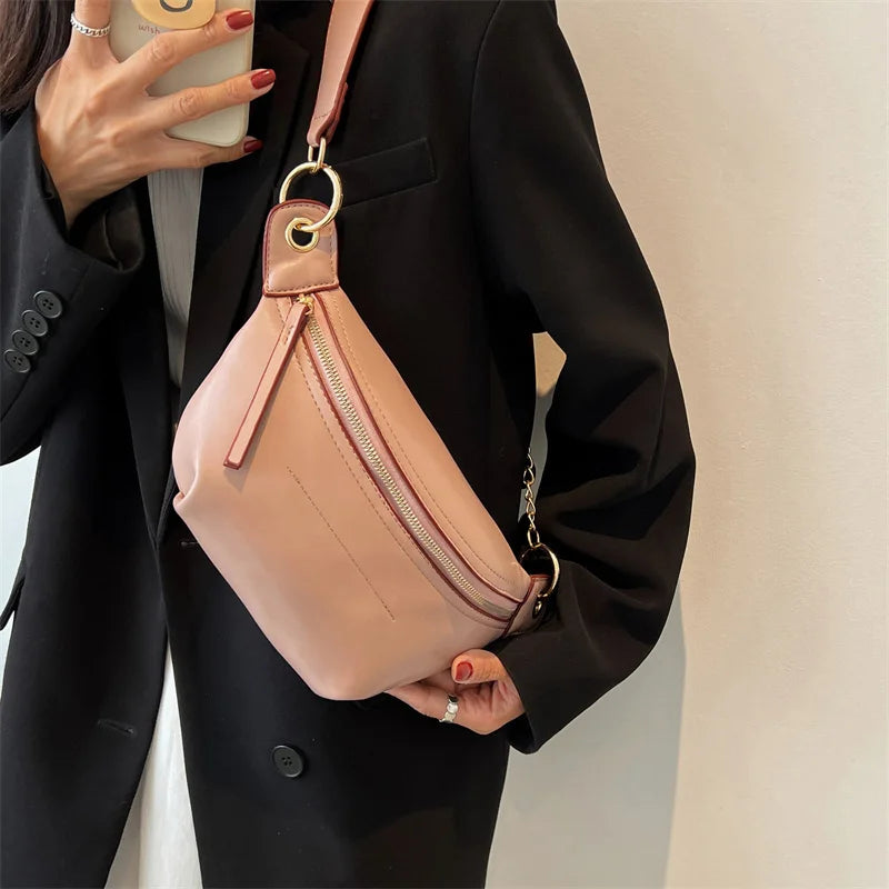 Leather Waist Bag for Women with Phone Pockets
