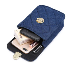 Women Waist Bag Denim Plaid Fanny Pack Belt Retro Cell Phone Purse