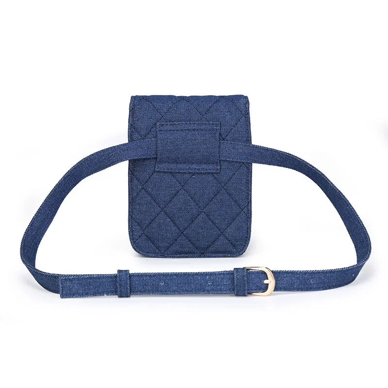 Women Waist Bag Denim Plaid Fanny Pack Belt Retro Cell Phone Purse