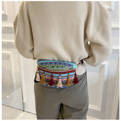 Women Fringed Woven Shoulder Bag Ethnic Crossbody Bag Wide Shoulder Strap