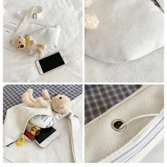 Canvas Waist Fanny Pack Chest Crossbody Belt Bag with Teddy Bear