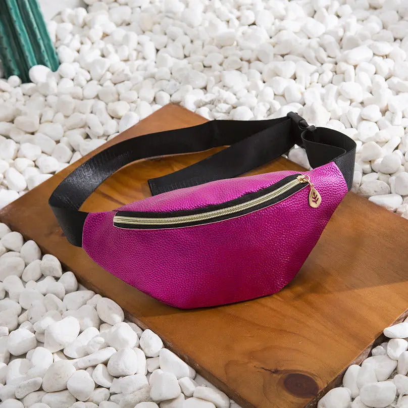 Women Waist Fanny Pack PU Leather Belt Zipper Waist Bag Casual Chest Bag