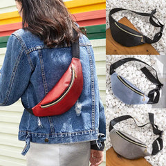 Women Waist Fanny Pack PU Leather Belt Zipper Waist Bag Casual Chest Bag
