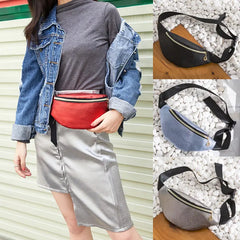 Women Waist Fanny Pack PU Leather Belt Zipper Waist Bag Casual Chest Bag
