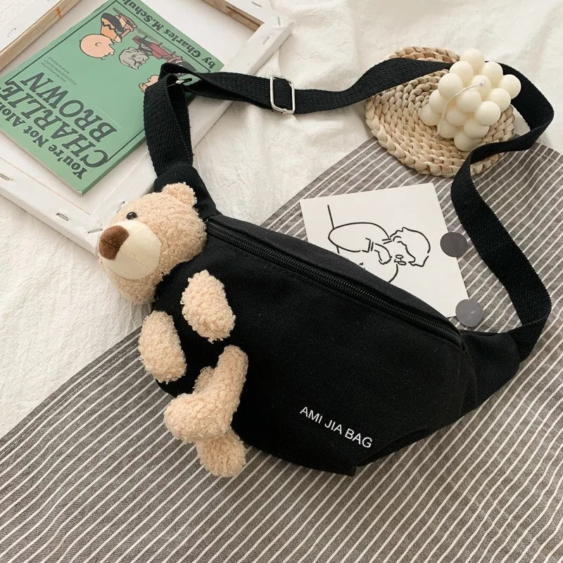 Canvas Waist Bag Chest Crossbody Wild Style Zipper Crossbody Teddy Bear