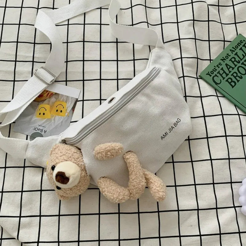 Canvas Waist Bag Chest Crossbody Wild Style Zipper Crossbody Teddy Bear