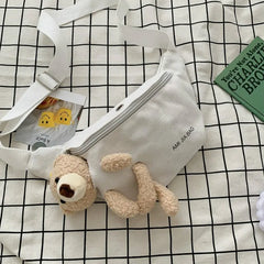 Canvas Waist Bag Chest Crossbody Wild Style Zipper Crossbody Teddy Bear
