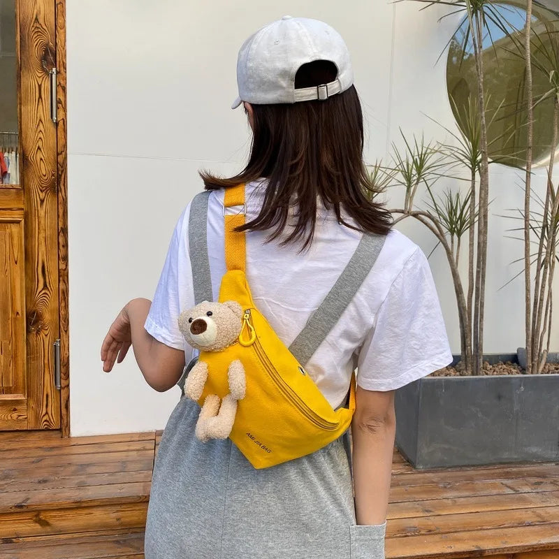 Canvas Waist Bag Chest Crossbody Wild Style Zipper Crossbody Teddy Bear