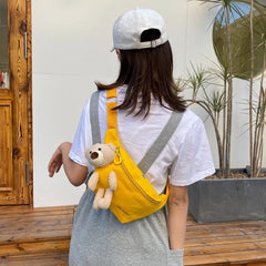 Canvas Waist Bag Chest Crossbody Wild Style Zipper Crossbody Teddy Bear