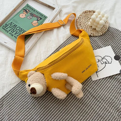 Canvas Waist Bag Chest Crossbody Wild Style Zipper Crossbody Teddy Bear