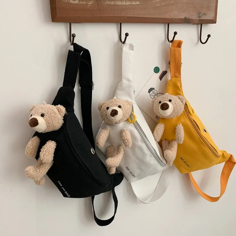 Canvas Waist Bag Chest Crossbody Wild Style Zipper Crossbody Teddy Bear