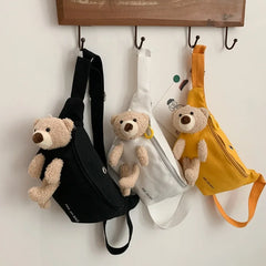 Canvas Waist Bag Chest Crossbody Wild Style Zipper Crossbody Teddy Bear