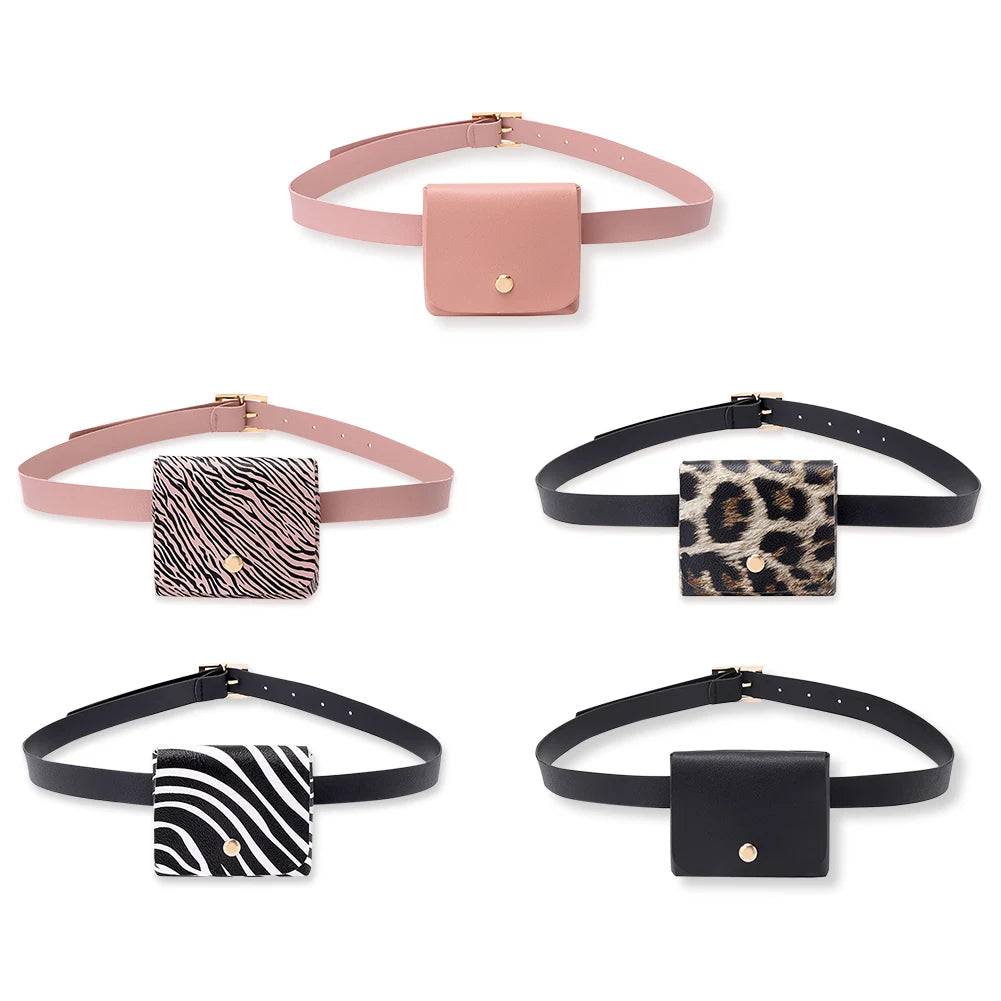 Women Leather Fanny Pack Animal Pattern Mini Belt Bag Crossbody Bag