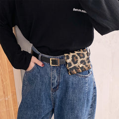 Women Leather Fanny Pack Animal Pattern Mini Belt Bag Crossbody Bag