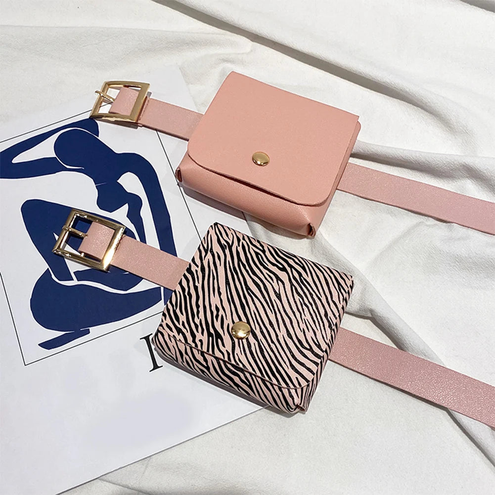 Women Leather Fanny Pack Animal Pattern Mini Belt Bag Crossbody Bag