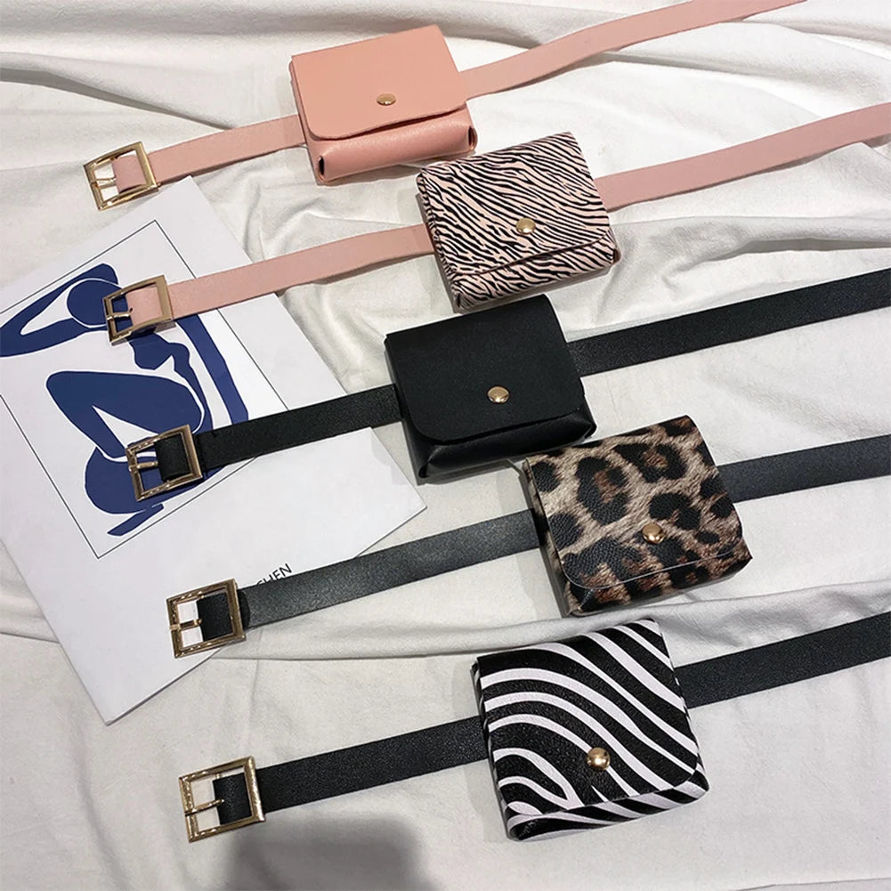 Women Leather Fanny Pack Animal Pattern Mini Belt Bag Crossbody Bag
