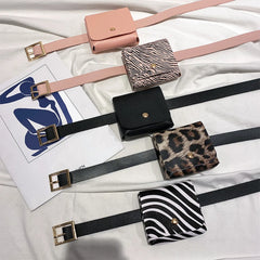 Women Leather Fanny Pack Animal Pattern Mini Belt Bag Crossbody Bag