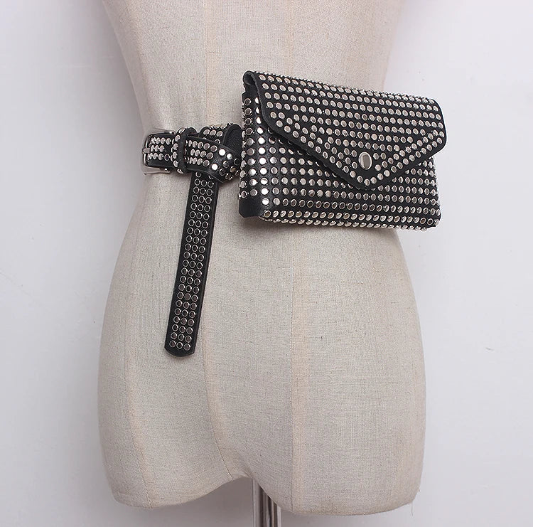 Women Waist Pack Fanny Pack Women Belt Bag Leather Rivet Wa...