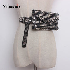 Women Waist Pack Fanny Pack Women Belt Bag Leather Rivet Wa...