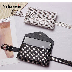 Women Waist Pack Fanny Pack Women Belt Bag Leather Rivet Wa...