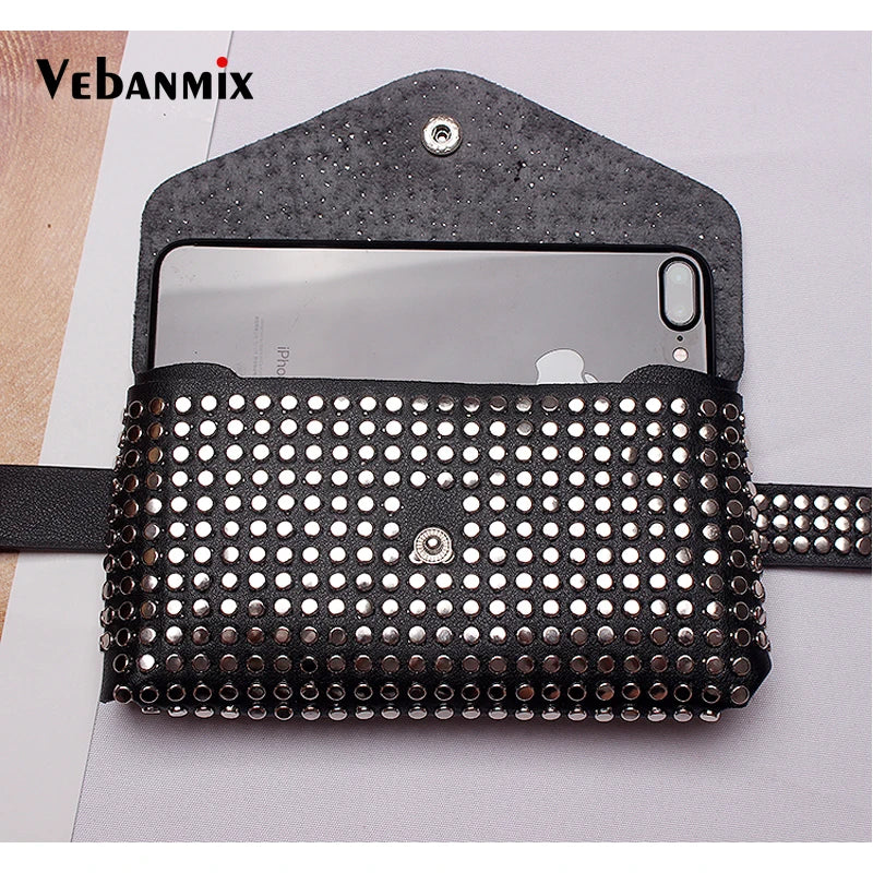 Women Waist Pack Fanny Pack Women Belt Bag Leather Rivet Wa...