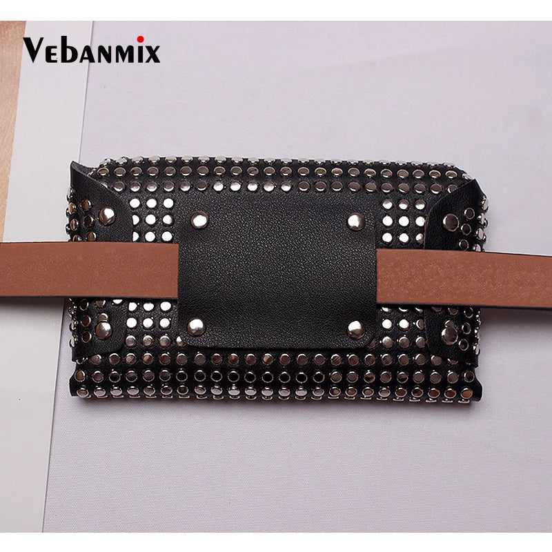 Women Waist Pack Fanny Pack Women Belt Bag Leather Rivet Wa...