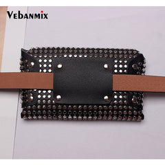 Women Waist Pack Fanny Pack Women Belt Bag Leather Rivet Wa...