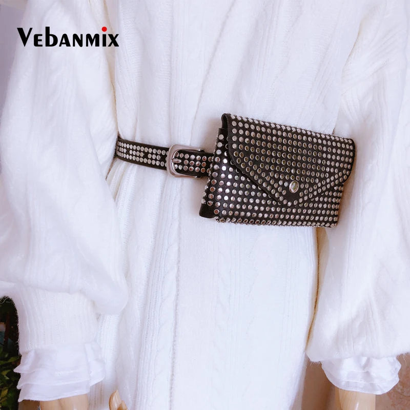 Women Waist Pack Fanny Pack Women Belt Bag Leather Rivet Wa...