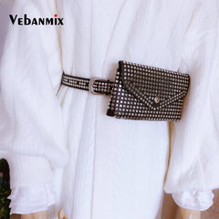 Women Waist Pack Fanny Pack Women Belt Bag Leather Rivet Wa...
