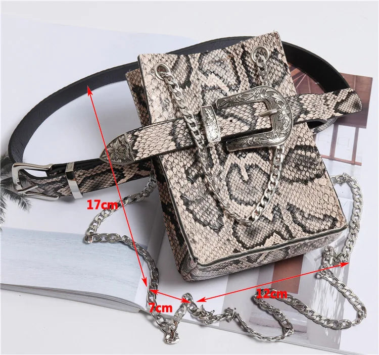 Serpentine Fanny Pack for Women Chain Messenger Bag Belt Bag Plus Size
